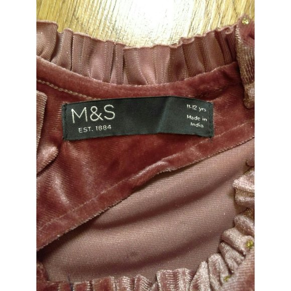 M&S Mark & Spencer Long Sleeve A-line Pink Glittery Velvet Dress 11-12 Youth - Picture 6 of 12